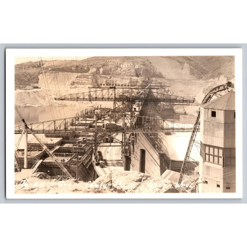 Vintage Grand Coulee Dam Looking West RPPC Postcard #1582